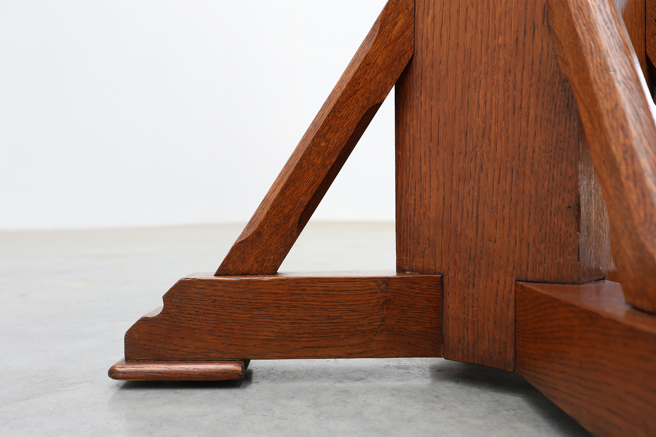 Art Deco oak pedestal with pierced brackets and cross base, Belgium 1920sthumbnail